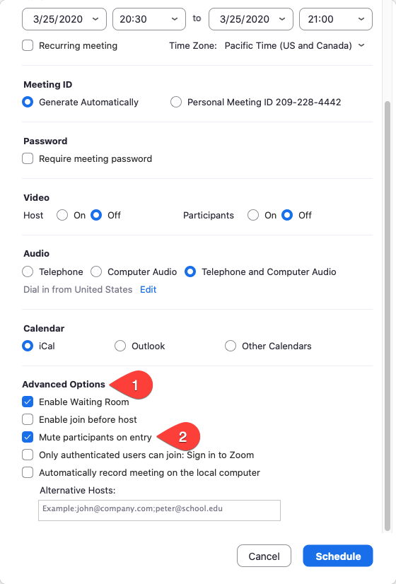 How to enable a Waiting Room and mute participants on entry with steps called out