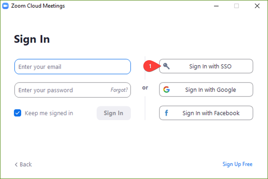 where to click on the sign in with SSO option in Zoom