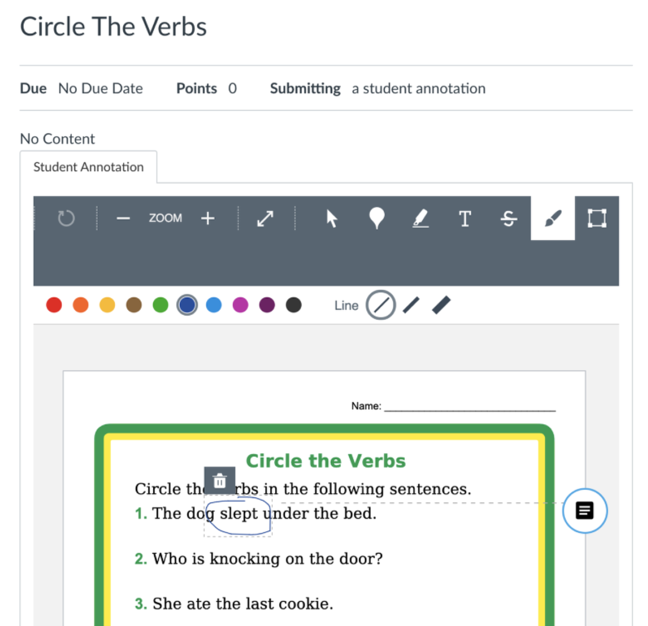 Image shows DocViewer annotation tools from a student perspective