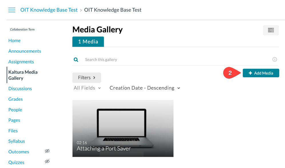 viewing the Kaltura Media Gallery to Add Media