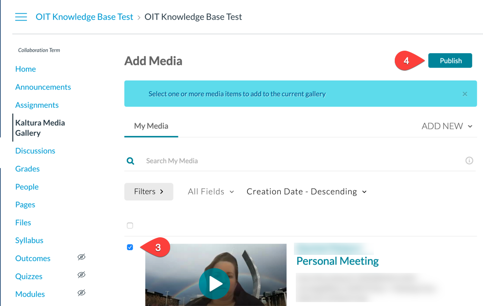 publish media in the Kaltura Media Gallery