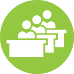 Green Circle with students sitting at desks. Designates section "Classroom Details"