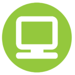 Green Circle with computer monitor. Designates section "Information Technology"