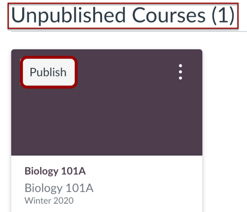 catcourses dashboard showing unpublished courses group heading
