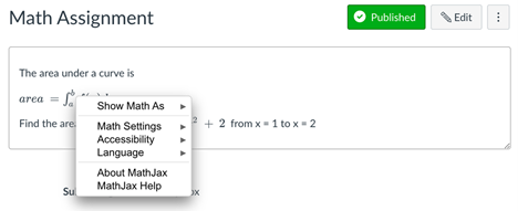 mathjax right click context menu showing options