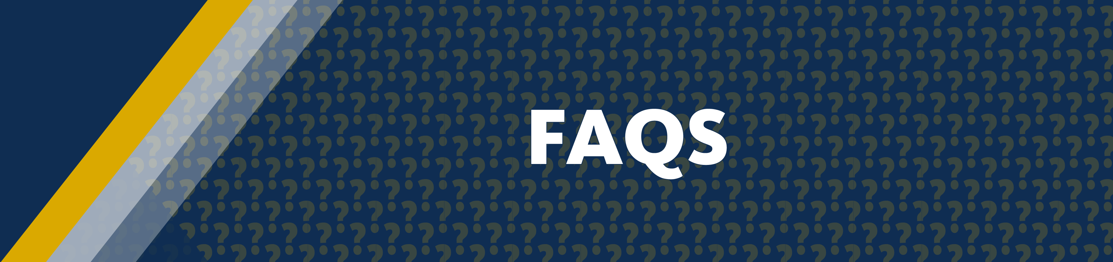 FAQ header image with questions background and text saying FAQ