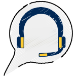 Gray Chat bubble with navy blue and gold headphones inside with a number 24 indicating someone is available 24 hours.