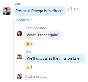 Zoom chat thread: with emoji reactions present 