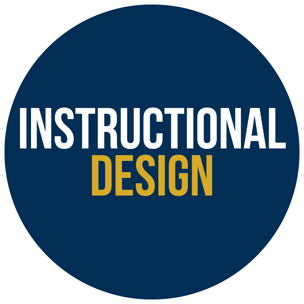 blue circle with instructional design text on top