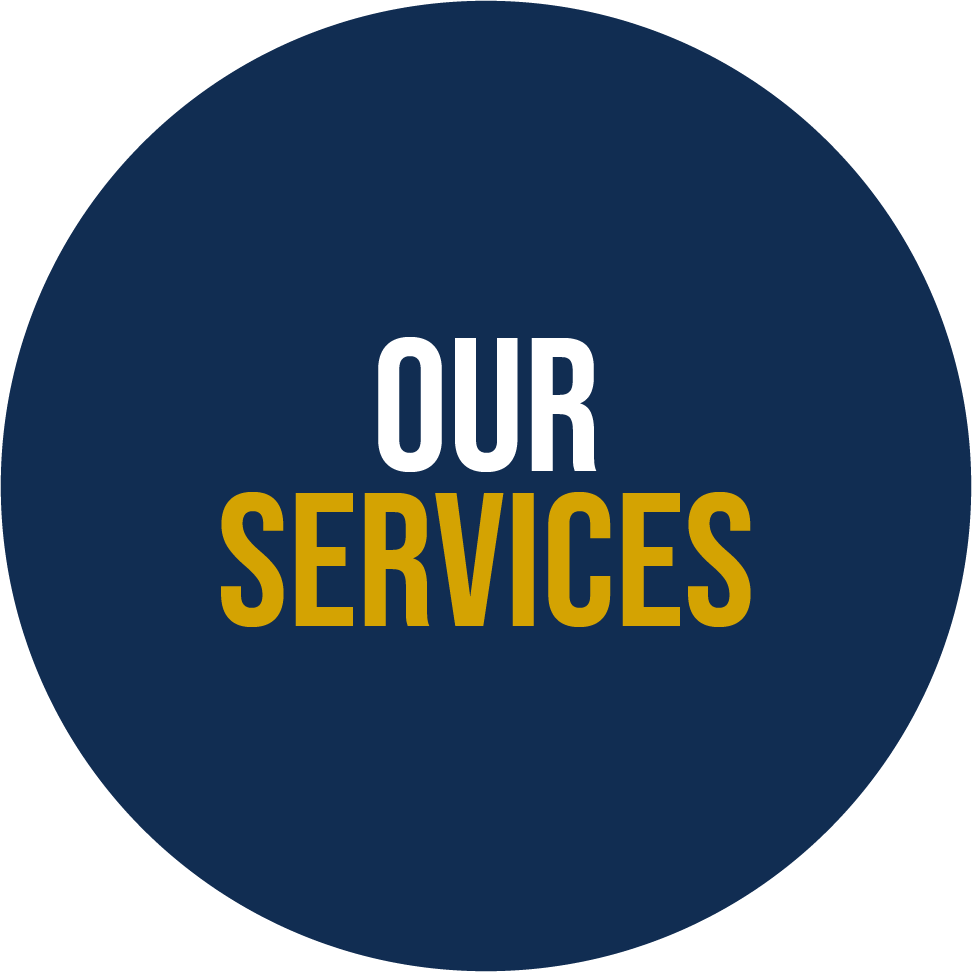 blue circle with our services text on it