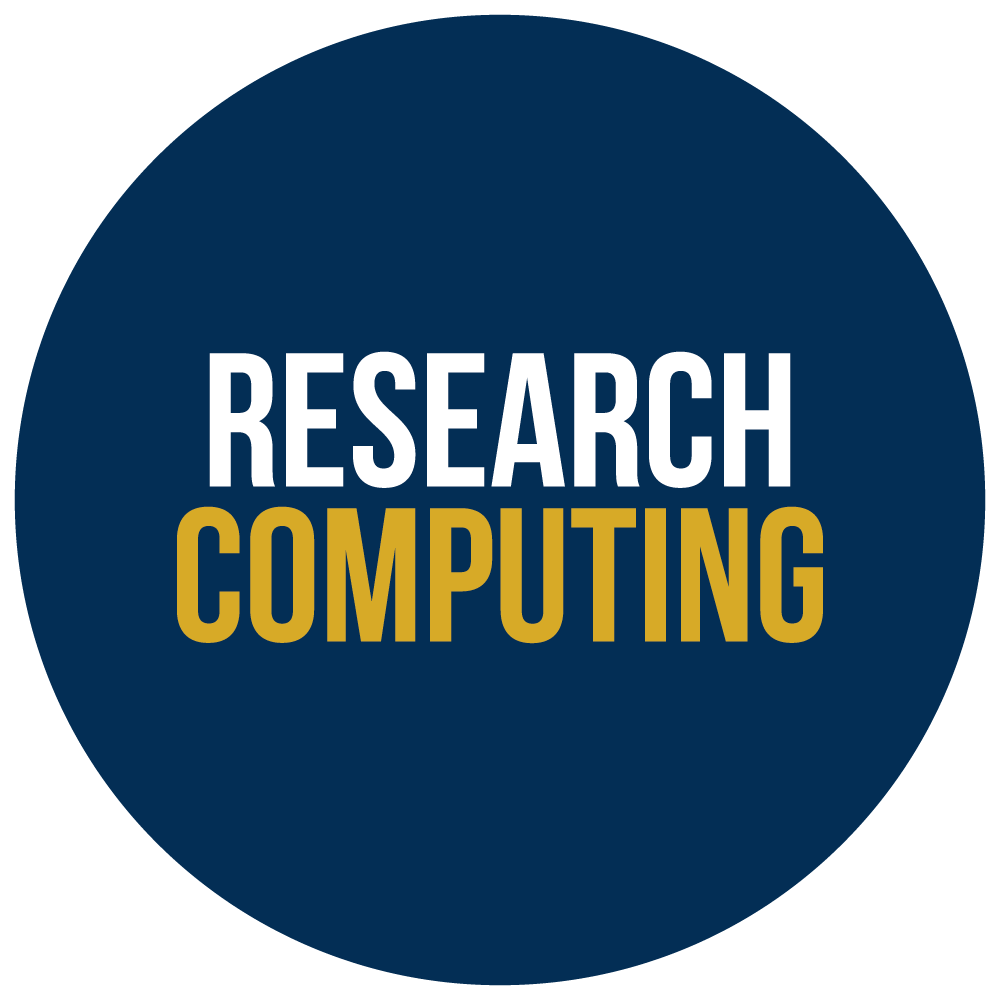 Blue Circle with the word in white "RESEARCH" with gold word below "COMPUTING"