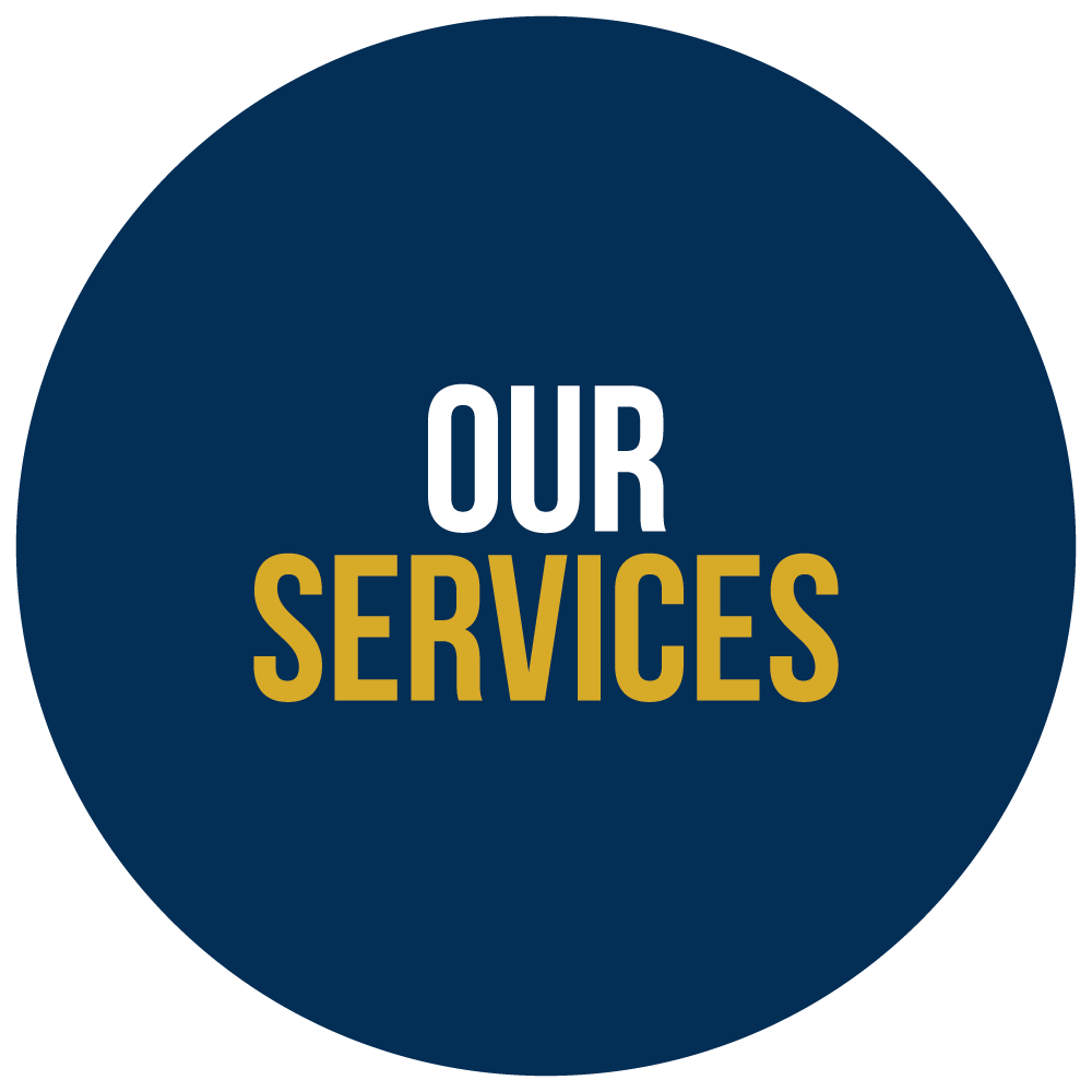 Blue Circle with words inside "OUR SERVICES"