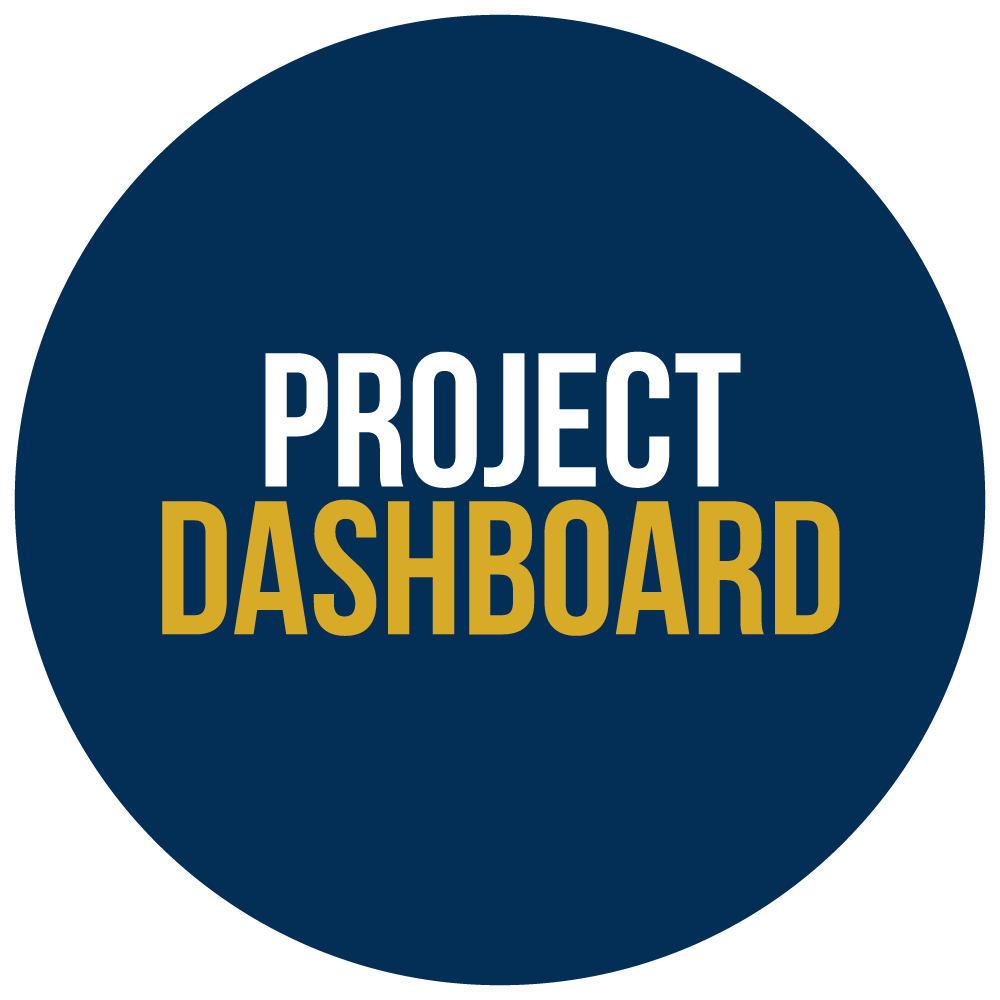 Blue circle with project dashboard text on top
