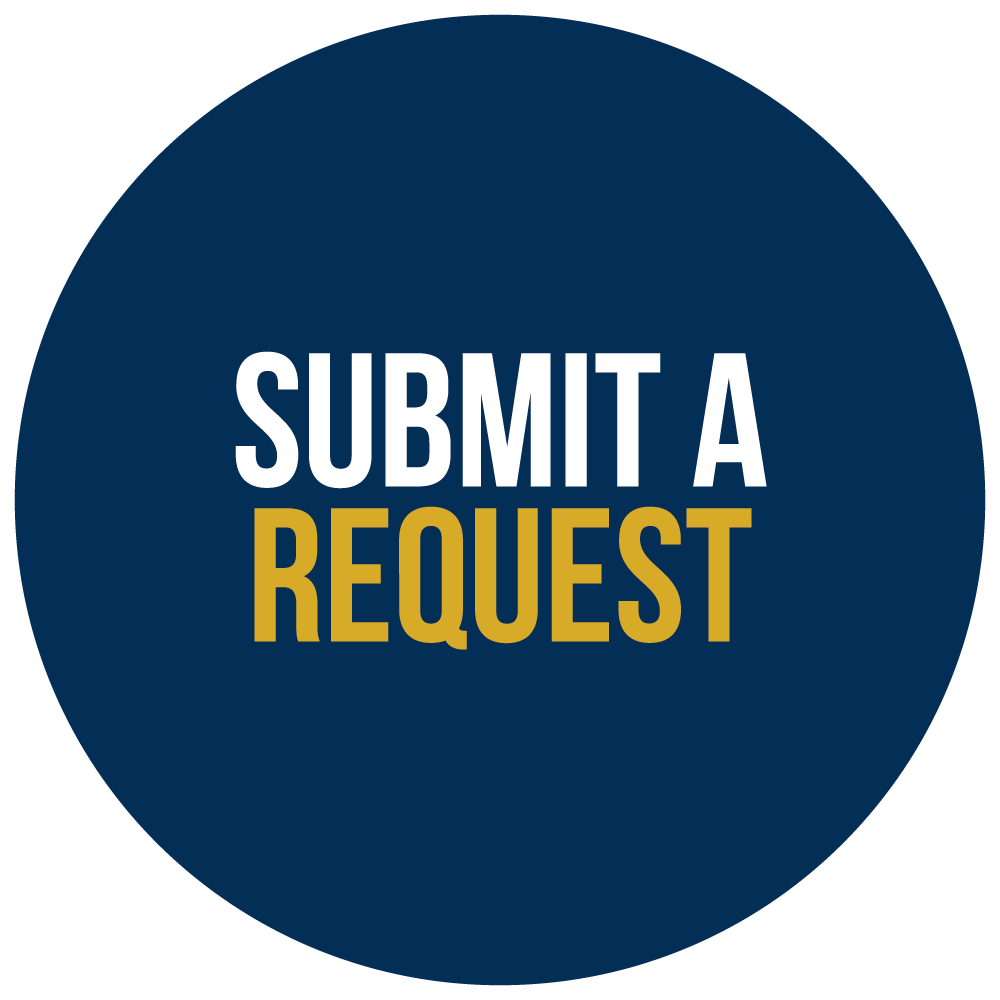 Blue circle with submit a request text on top