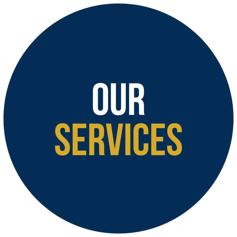 Blue circle with our services text on top