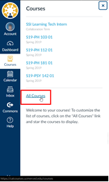 Screenshot of CatCourses indicating clicking on the All Course link in the Courses Menu