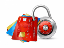 Credit cards locked together.