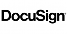 White background slider with the logo in black that says, " DocuSign".