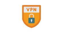 Icon of an orange shield with a gray lock on it and the letters VPN.  cons created by Smashicons - Flaticon